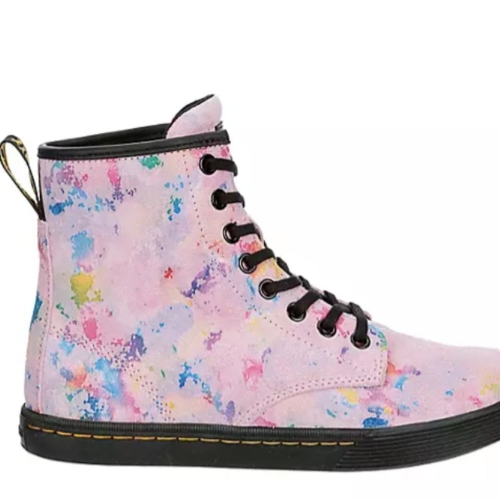 Dr. Martens Pink Multi-Color Paint-Splatter Combat Boots - Picture 5 of 14